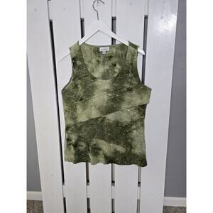 Dressbarn Moss Green Sequin Embroidered Fitted Stretch Tank Top Size L Fairy Y2K